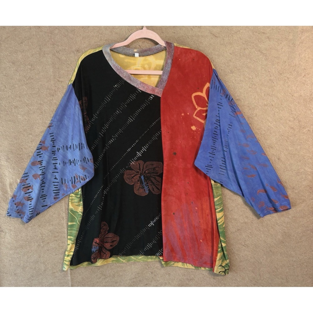 JG's Mad Lab‎ Staley Gretzinger Handpainted Top Womens Sz XL Multicolor Art USA